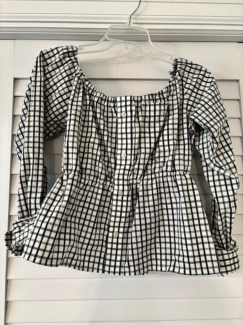 Upcycled Checkered Blouse in Black & White Like New
